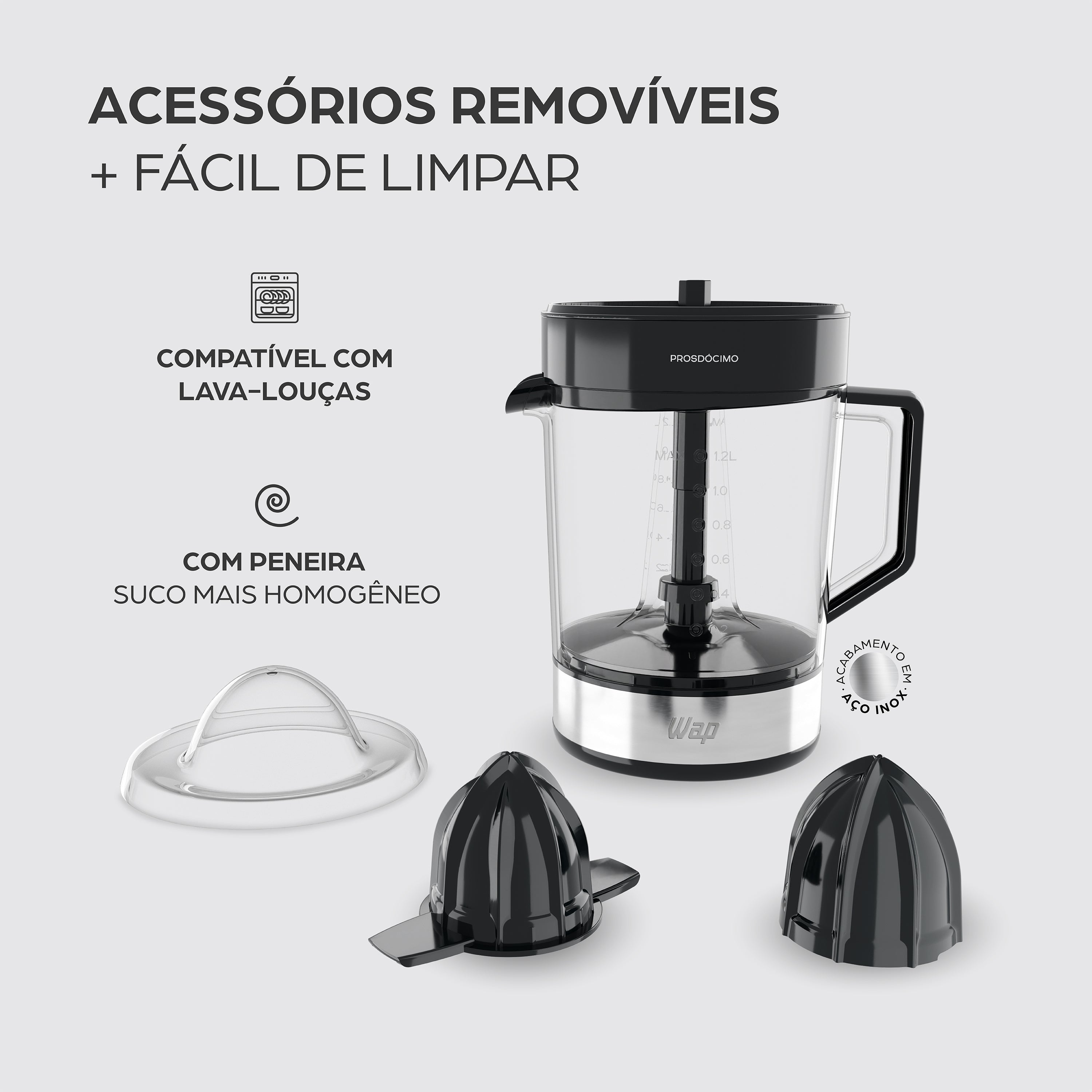 Espremedor Frutas Wap Wj1200 Jarra 1,2L Motor Silencioso 40W