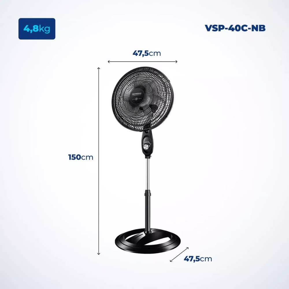 Ventilador De Coluna Mondial Vsp-40c-nb Super Power 40cm