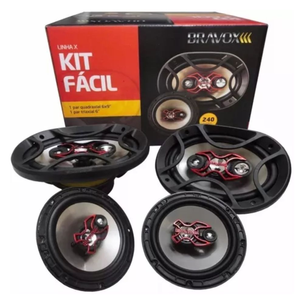 Kit Alto Falante Bravox 6X9 Triaxial 240W RMS 4 Ohms Linha X