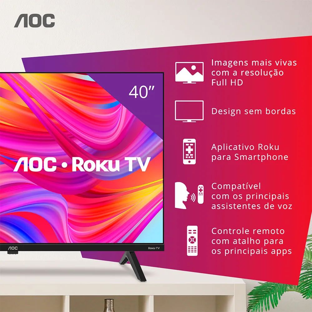 Smart Tv 40 Aoc Led Full Hd Roku Tv Conversor Digital