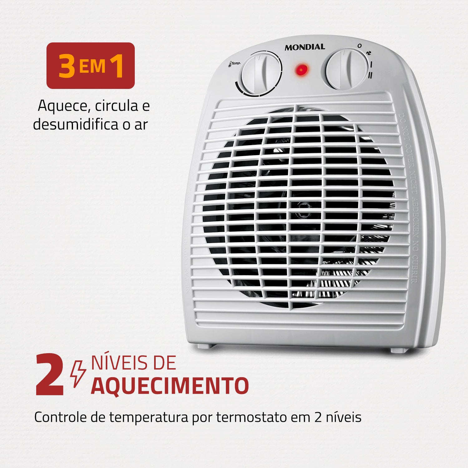 Aquecedor de Ar eletrico Mondial A-08 Termoventilação 1500w 127v