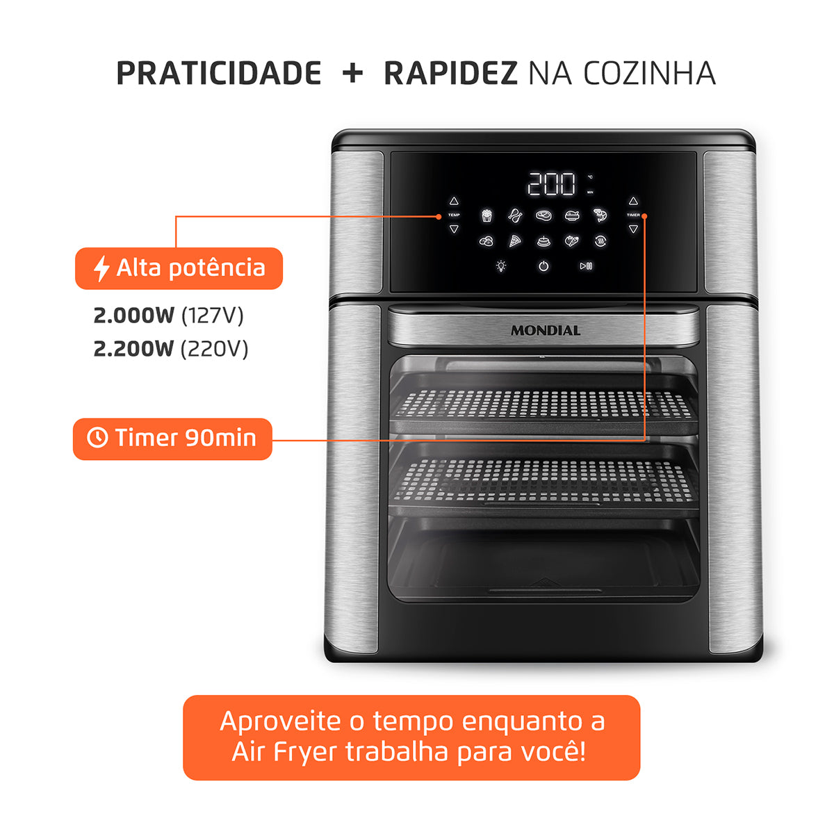 Fritadeira Elétrica Mondial AFON-12L-BI 12L Forno Oven 2000W