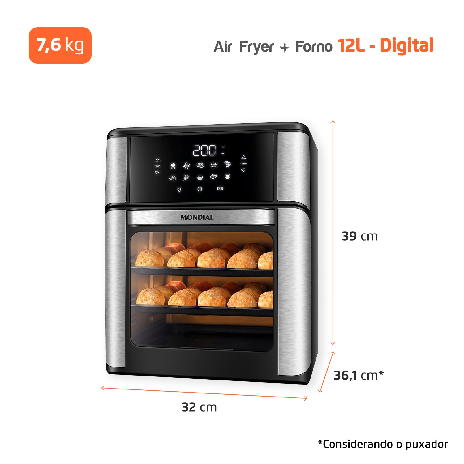 Fritadeira Elétrica Mondial AFON-12L-BI 12L Forno Oven 2000W