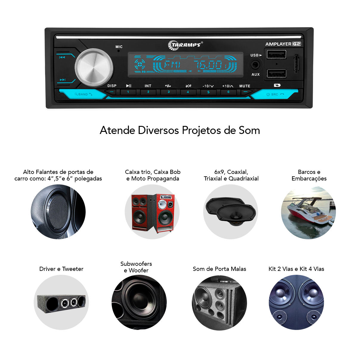 Rádio Processador de Áudio Taramps Amplayer G2 RGB 4 Canais