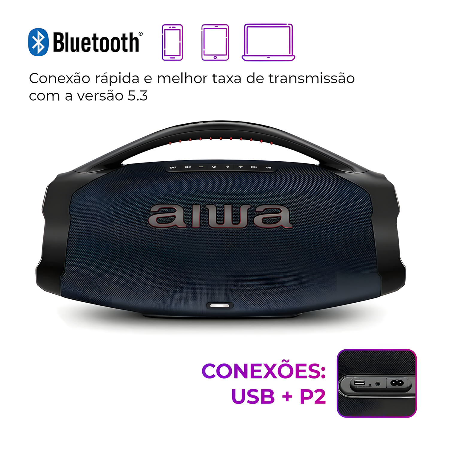 Caixa De Som Boombox Plus Aiwa Bbs-01-lbl 200w Bluetooth