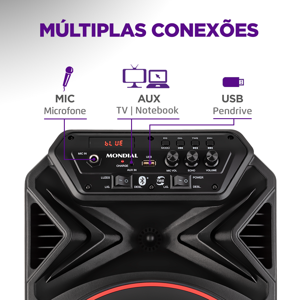 Caixa de Som Amplificada Connect Partyplus Mondial CM250