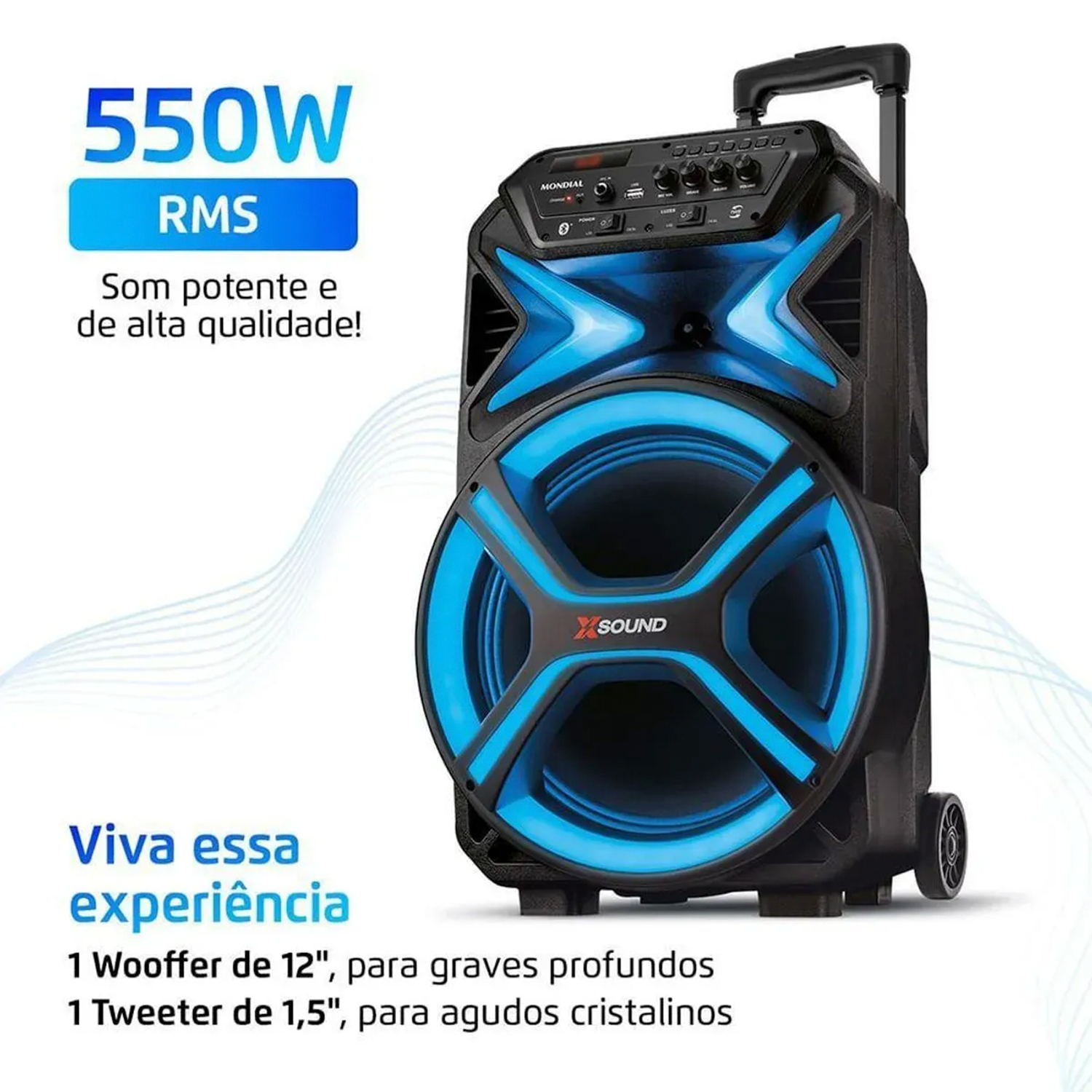 Caixa de Som Amplificadora Mondial CM-550-L com Led 550W
