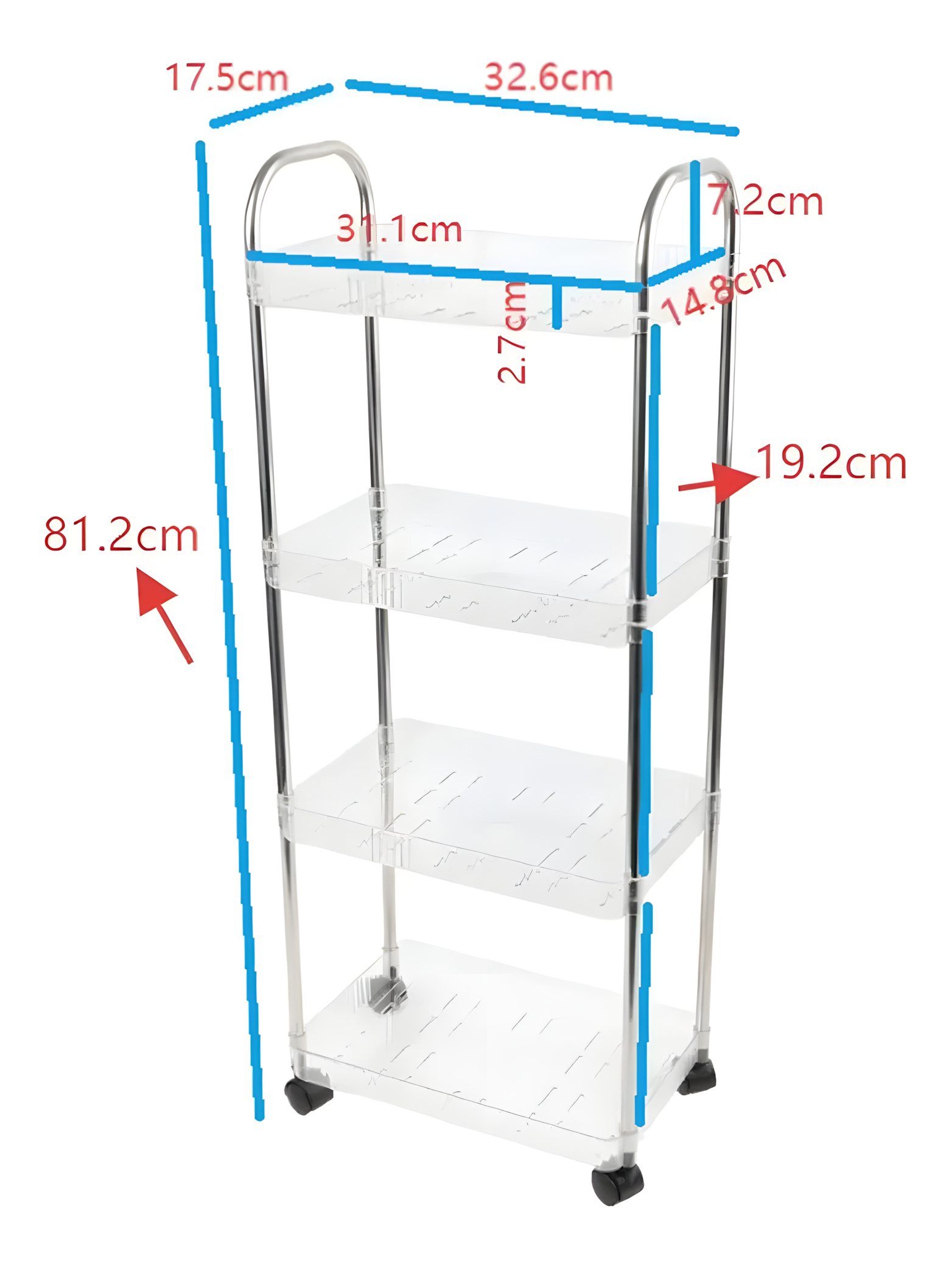 Carrinho Multiuso Conthey 4 Prateleiras Acrílico Rodinhas