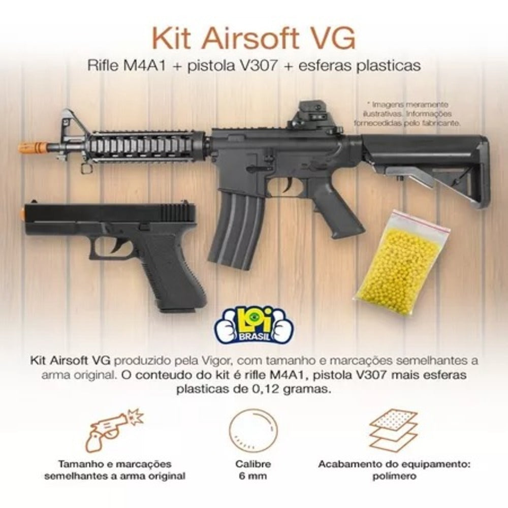 Rifle M4a1 + Pistola Airsoft Vigor V307 + Esferas 0,12g 4.3