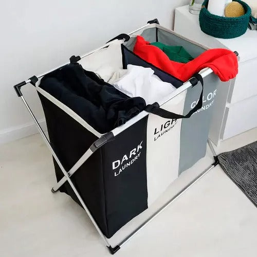 Cesto Organizador De Roupa Decoteam Triplo Dobravel Com Alça