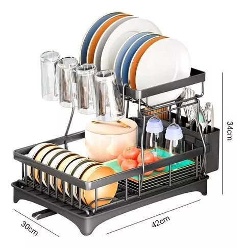 Escorredor De Louça 2 Em 1 Decoteam 2 Níveis Ralo Ajustável