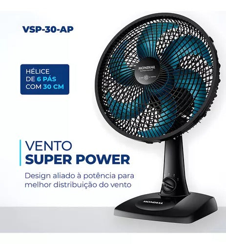 Ventilador De Mesa, Mondial, 220v, 30cm, 6 Pás, Super Power