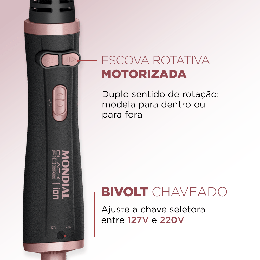 Escova Rotativa Secadora Mondial 1300w Erb-01 Black Rose