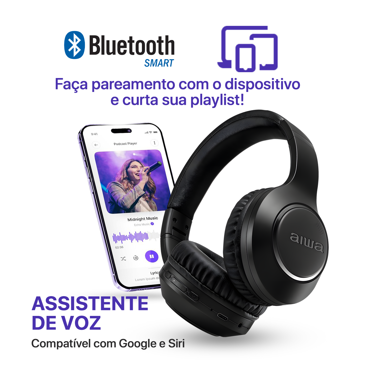 Fone De Ouvido Headphone Aiwa Hp-04-b Bluetooth Bivolt