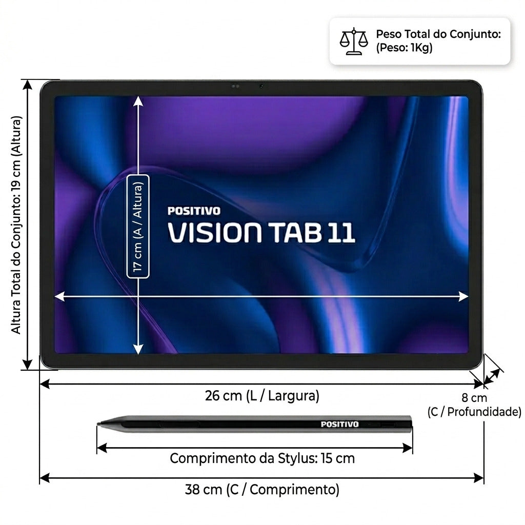 Tablet Positivo Vision Tab 11 4G 4GB RAM 128GB Capa Tela 11