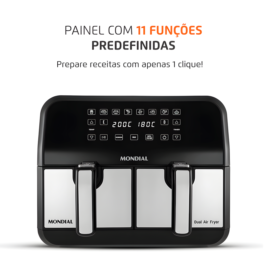 Fritadeira Air Fryer Mondial AFD-01-BI Duplo Cesto 8L 2000W
