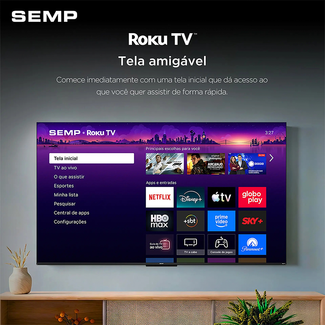 Smart TV Semp 43” 43S42R Full HD Roku TV Dolby Audio Wi-Fi
