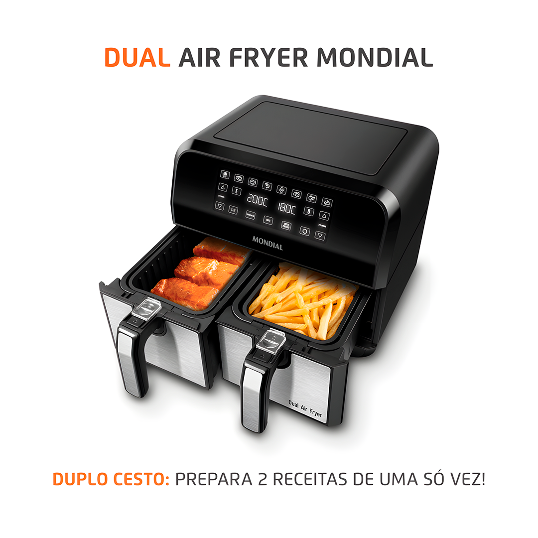 Fritadeira Air Fryer Mondial AFD-01-BI Duplo Cesto 8L 2000W