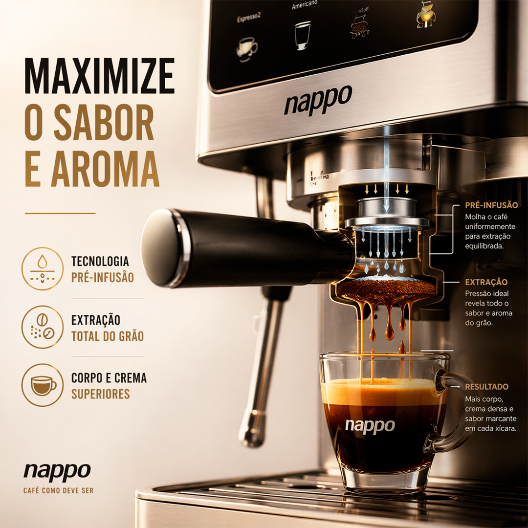 Cafeteira Nappo Expresso DELUXE NEC-339 6 em 1 Moedor 1350W