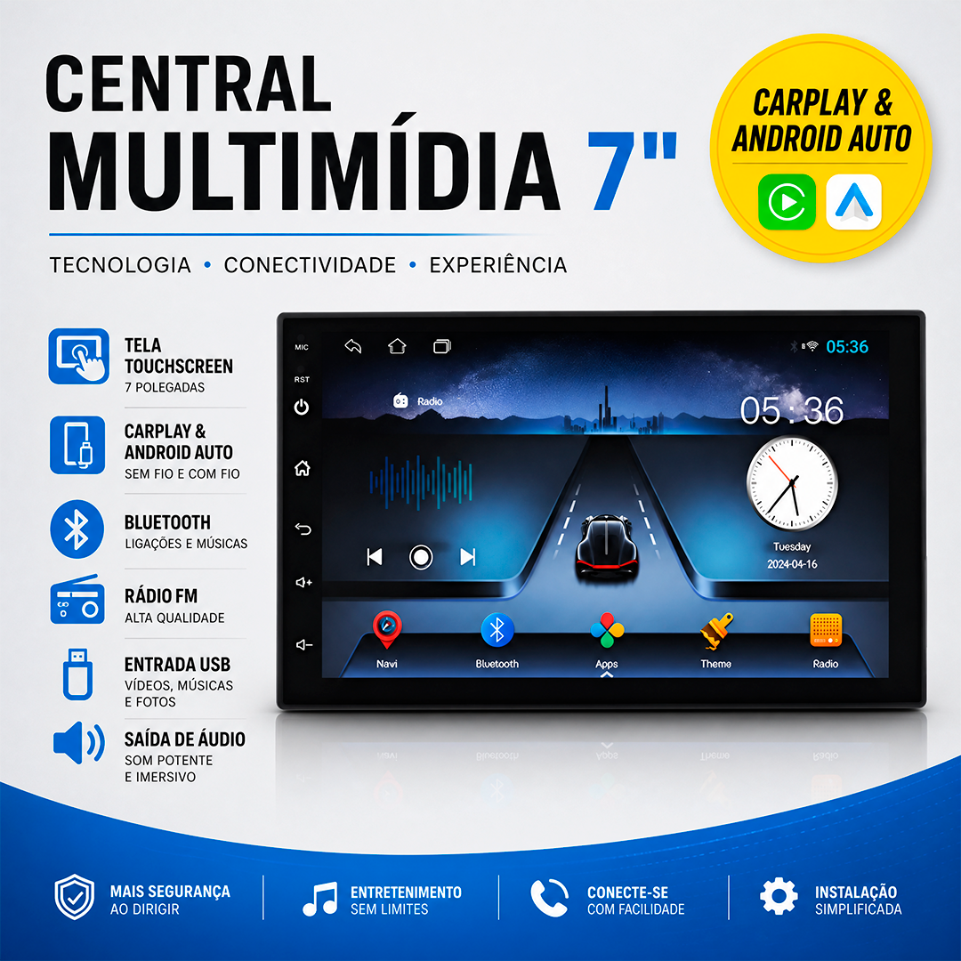 Multimidia Roadstar 7” RS718BR Pro Line Android Auto CarPlay