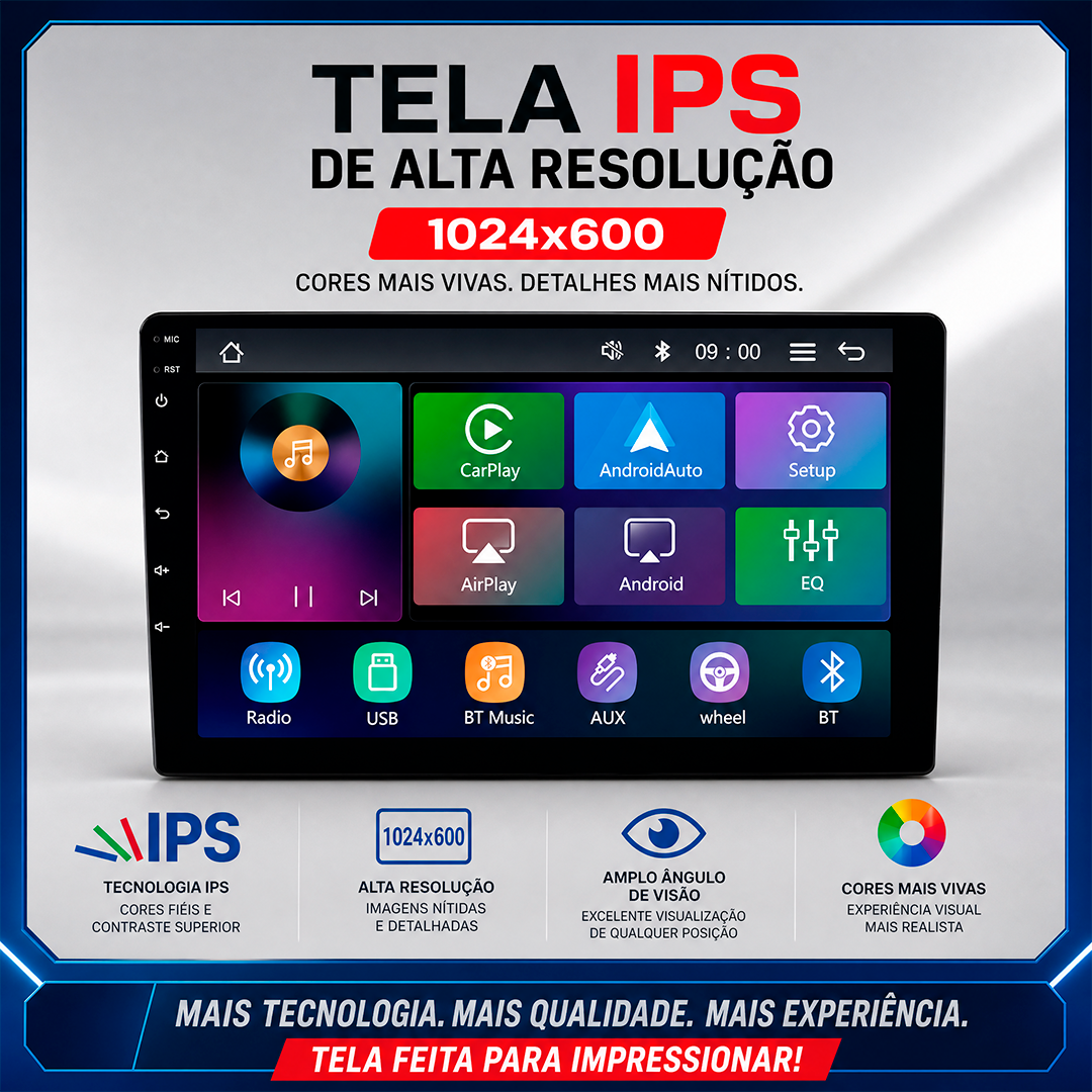Multimidia Roadstar RS9200BR 9” Pro Line CarPlay Sem Fio