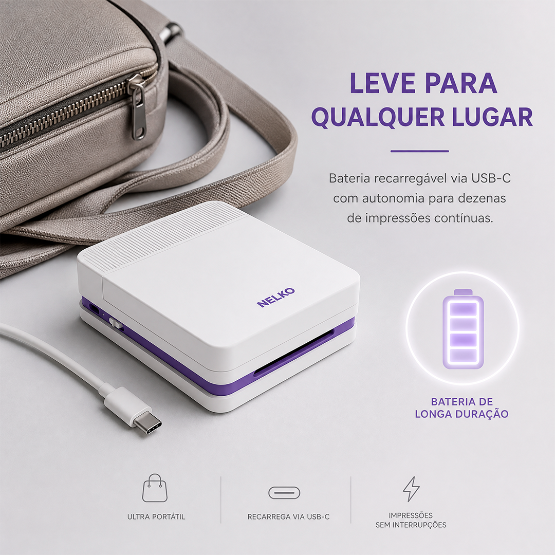 Mini Impressora Fotográfica NELKO Portátil PP03 Bluetooth para Celular