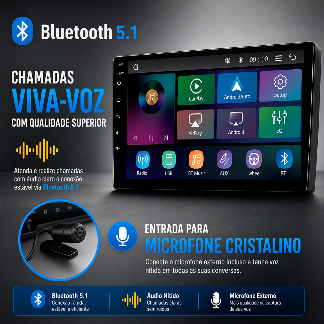 Multimidia Roadstar RS9200BR 9” Pro Line CarPlay Sem Fio