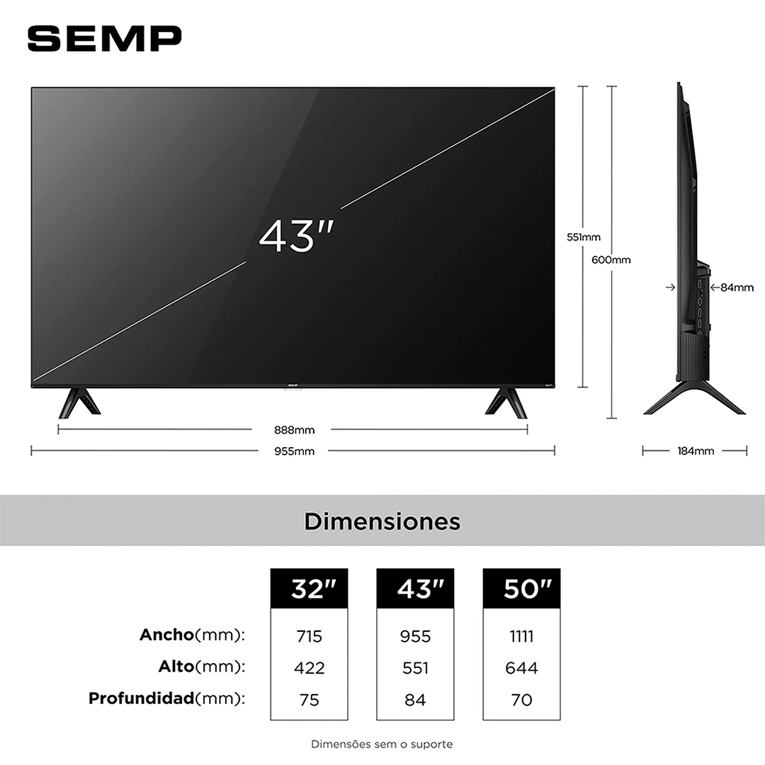 Smart TV Semp 43” 43S42R Full HD Roku TV Dolby Audio Wi-Fi