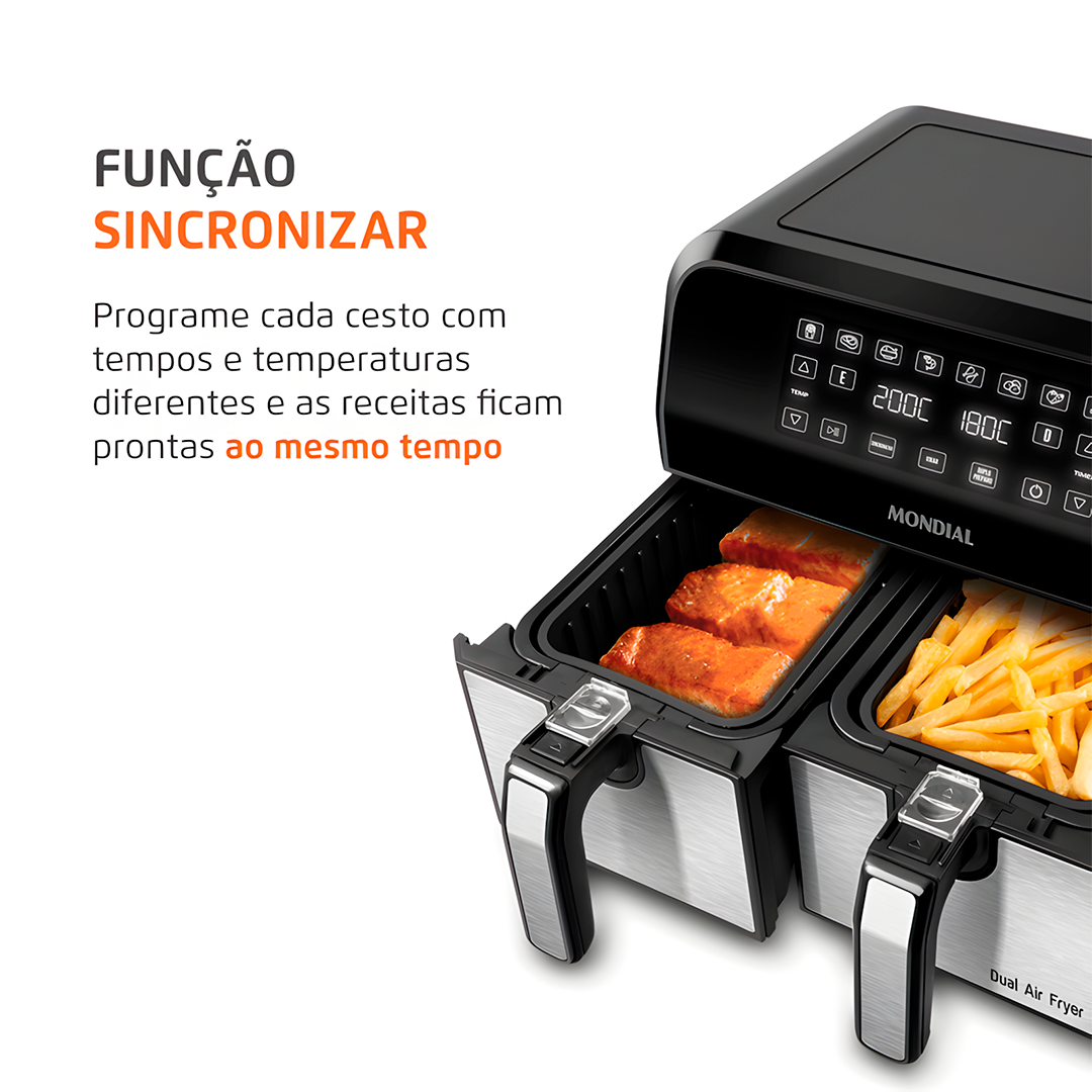 Fritadeira Air Fryer Mondial AFD-01-BI Duplo Cesto 8L 2000W