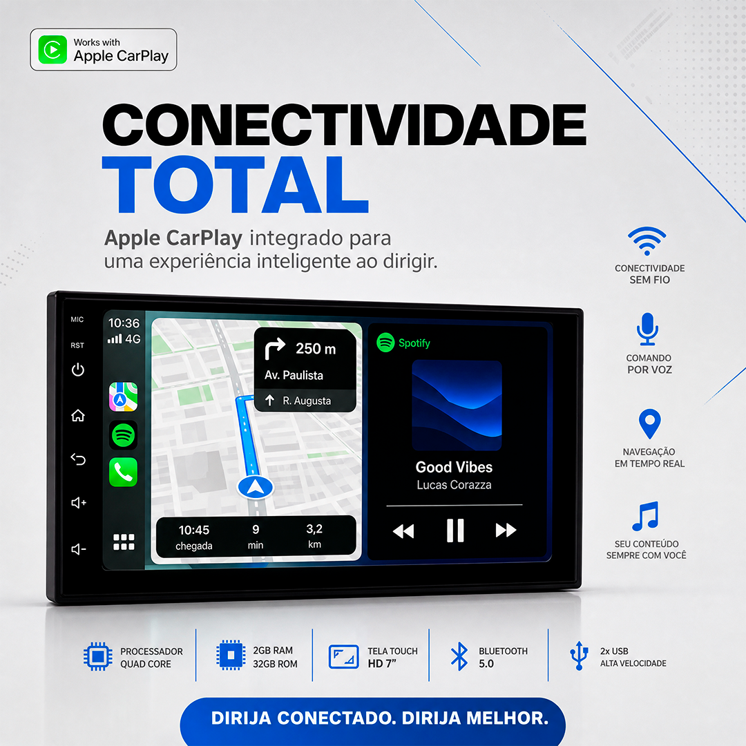 Multimidia Roadstar 7” RS718BR Pro Line Android Auto CarPlay