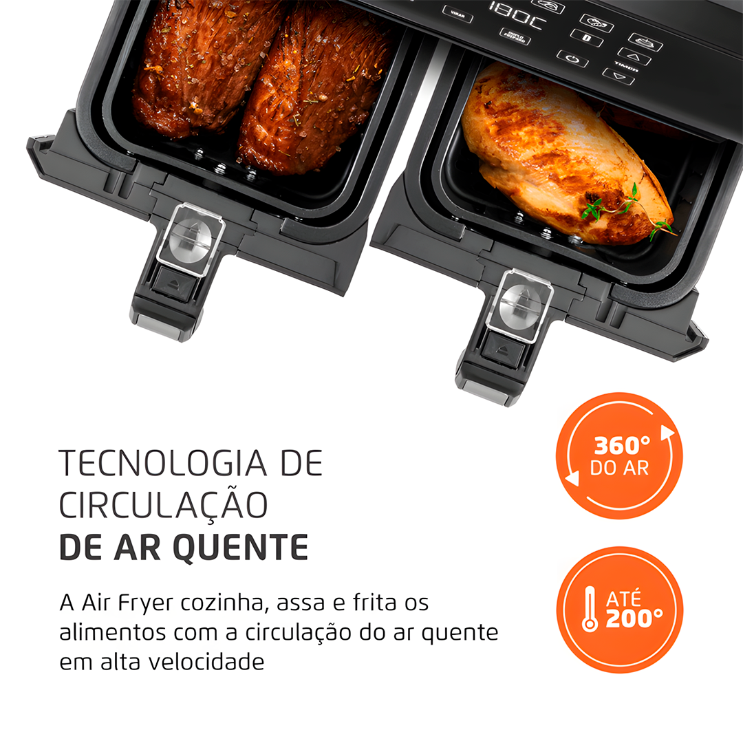 Fritadeira Air Fryer Mondial AFD-01-BI Duplo Cesto 8L 2000W