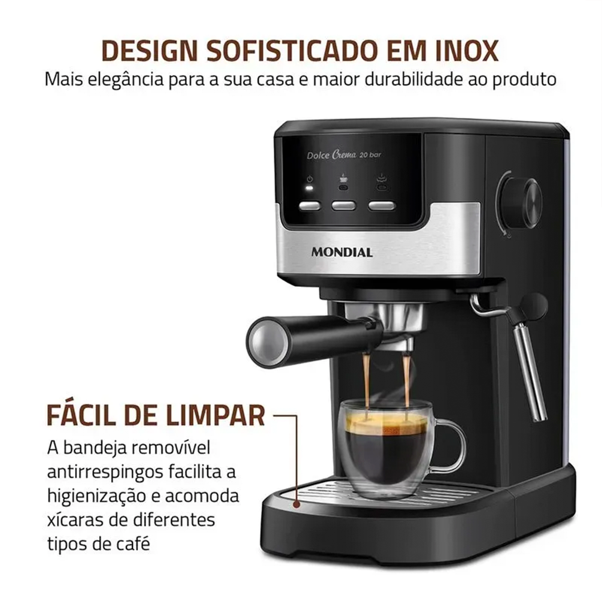 Cafeteira Espresso Mondial Dolce Crema 20 Bar Inox 1200w