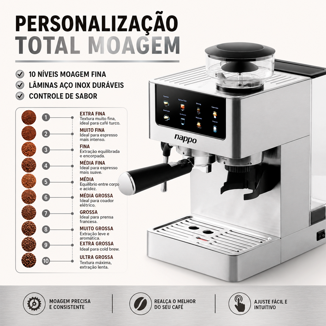 Cafeteira Nappo Expresso DELUXE NEC-339 6 em 1 Moedor 1350W