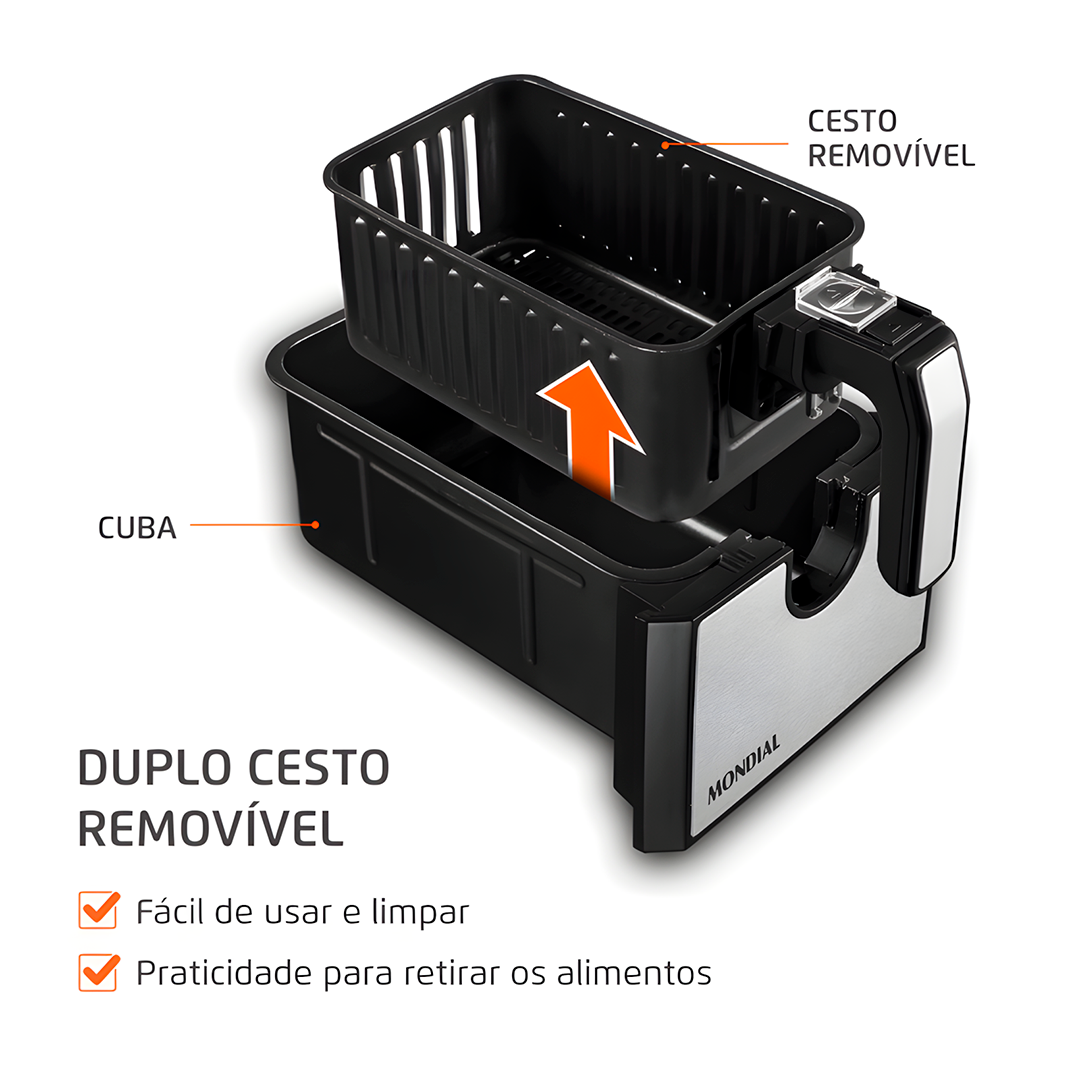 Fritadeira Air Fryer Mondial AFD-01-BI Duplo Cesto 8L 2000W