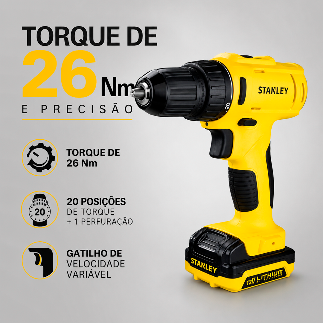 Furadeira e Parafusadeira Impacto Stanley SCD121S2K-BR 3/8”