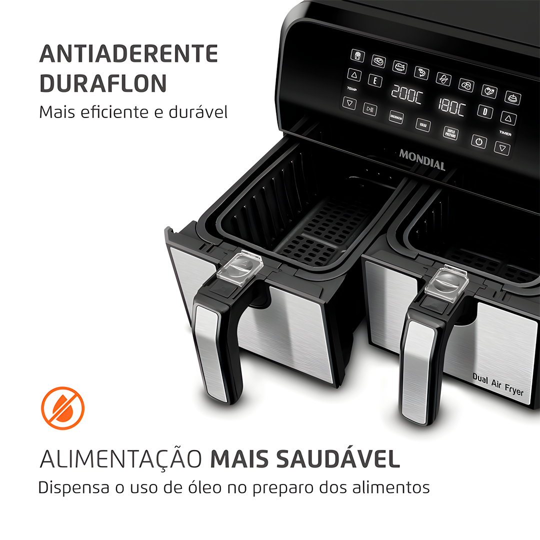 Fritadeira Air Fryer Mondial AFD-01-BI Duplo Cesto 8L 2000W