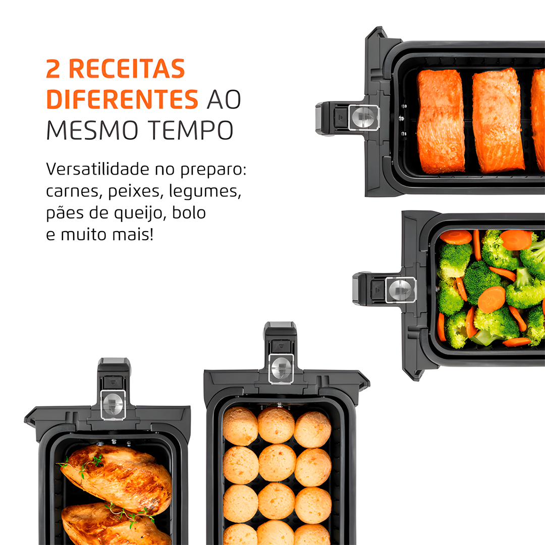 Fritadeira Air Fryer Mondial AFD-01-BI Duplo Cesto 8L 2000W