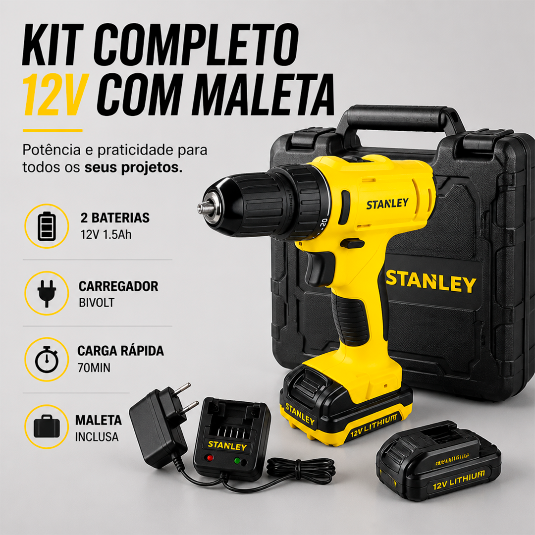 Furadeira e Parafusadeira Impacto Stanley SCD121S2K-BR 3/8”