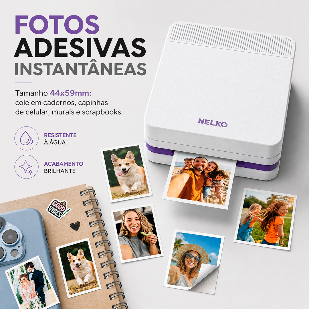 Mini Impressora Fotográfica NELKO Portátil PP03 Bluetooth para Celular