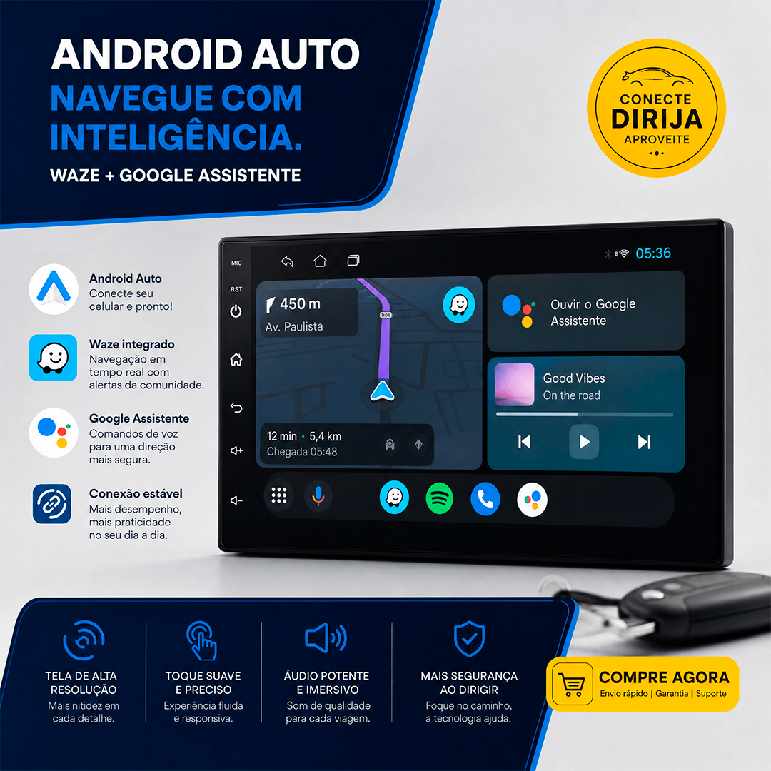 Multimidia Roadstar 7” RS718BR Pro Line Android Auto CarPlay