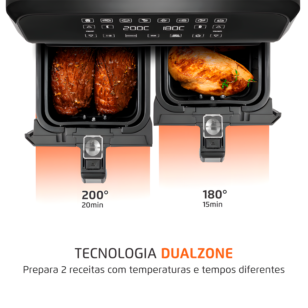 Fritadeira Air Fryer Mondial AFD-01-BI Duplo Cesto 8L 2000W