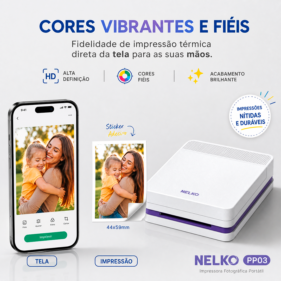 Mini Impressora Fotográfica NELKO Portátil PP03 Bluetooth para Celular