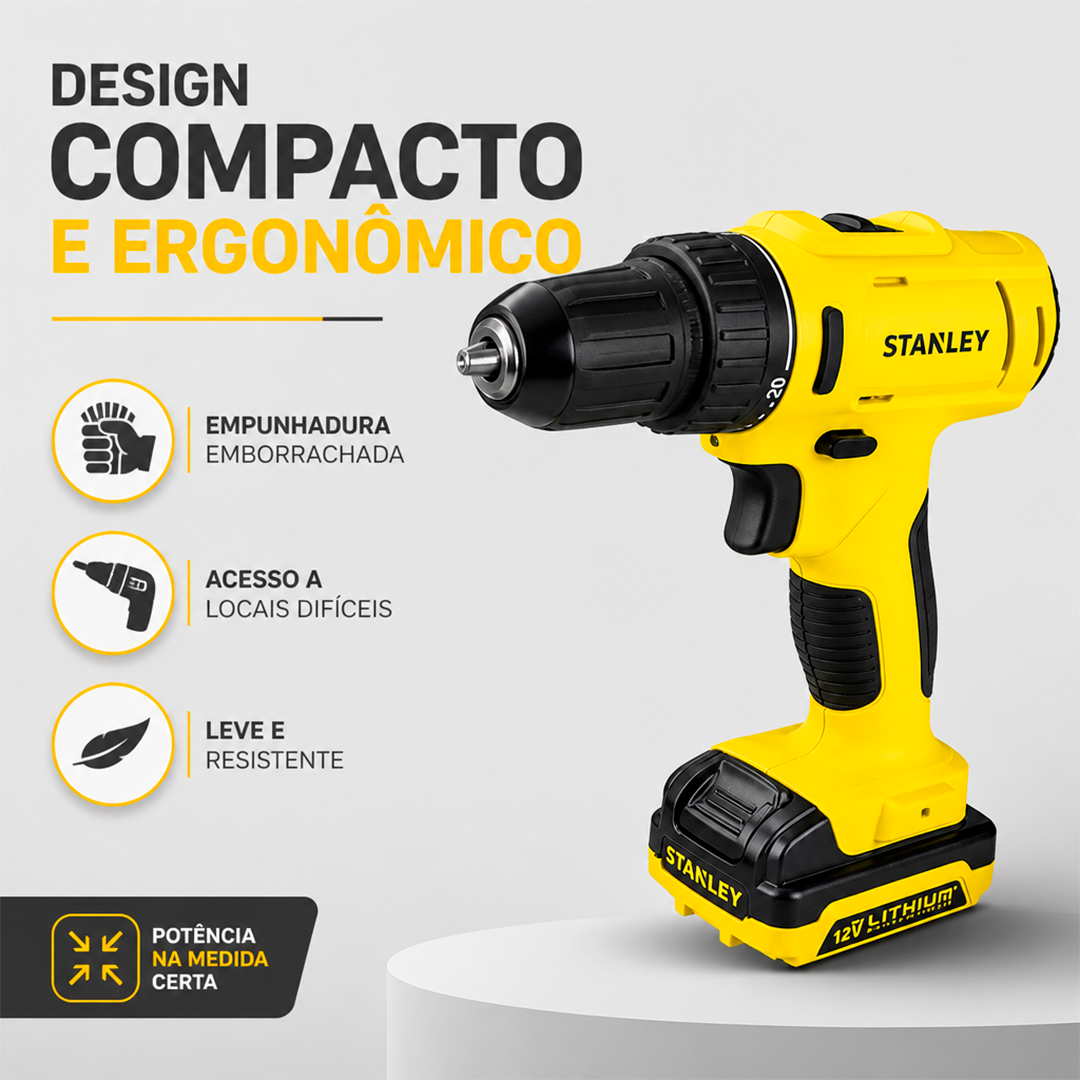 Furadeira e Parafusadeira Impacto Stanley SCD121S2K-BR 3/8”