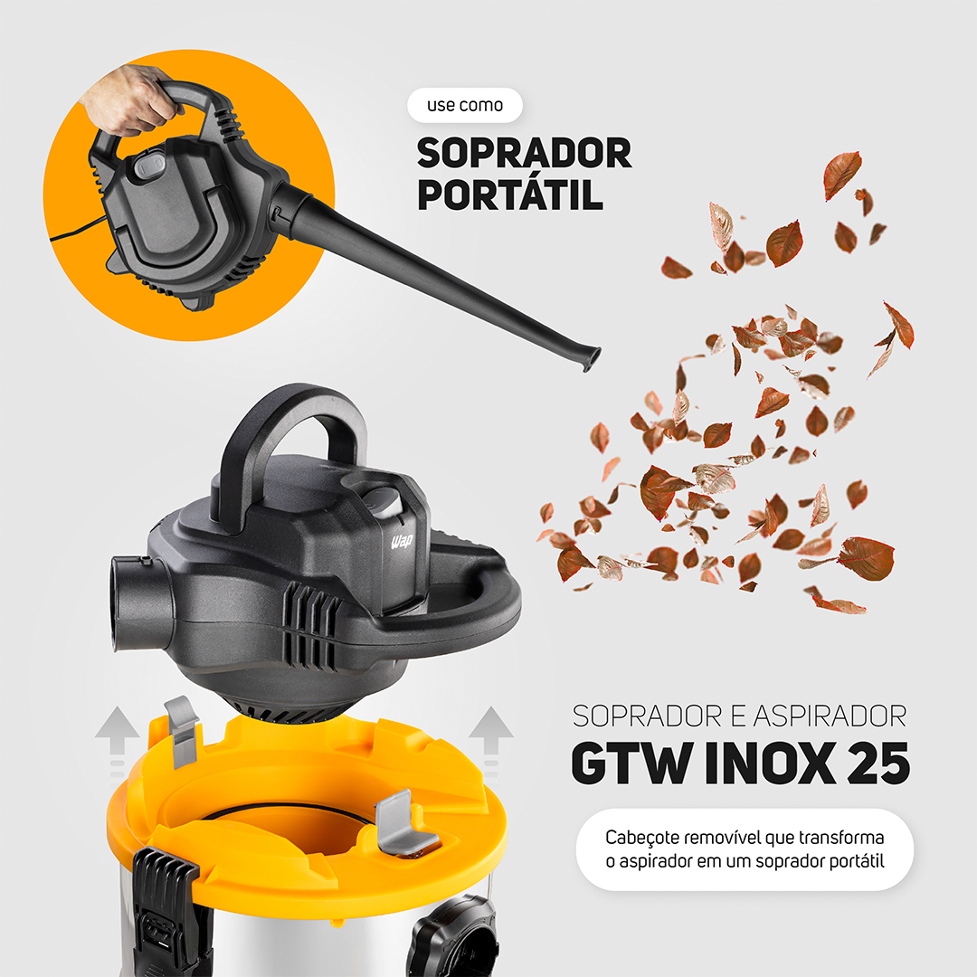 Aspirador de Pó e Água Wap GTW INOX 25 Filtro Lavável 2000W
