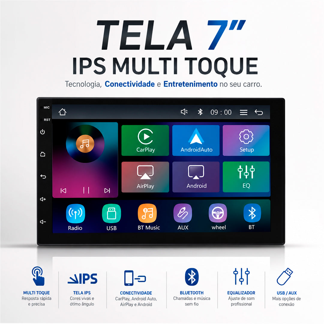 Multimidia Mp5 7” Roadstar RS7200BR Pro line Carplay 50W