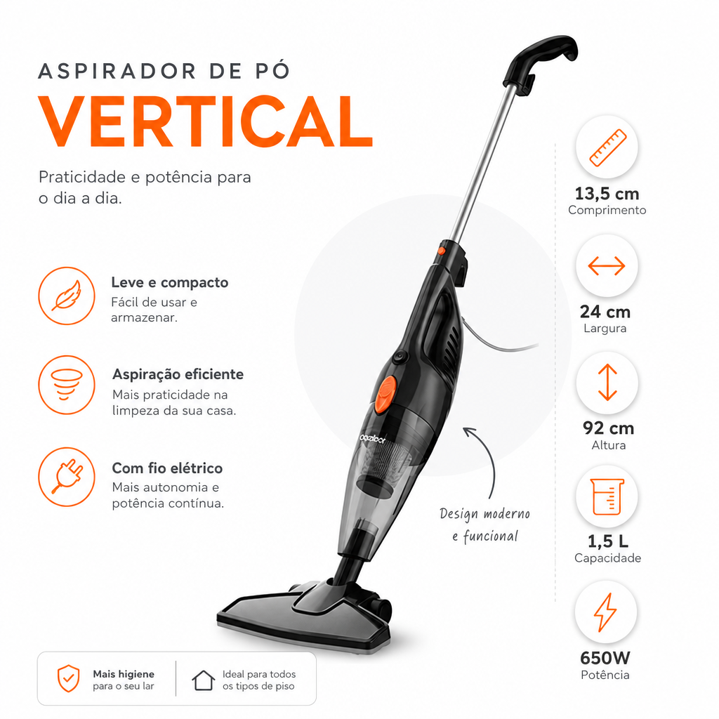 Aspirador de Pó Vertical Gaabor GVCW-M15A 2 em 1 650W