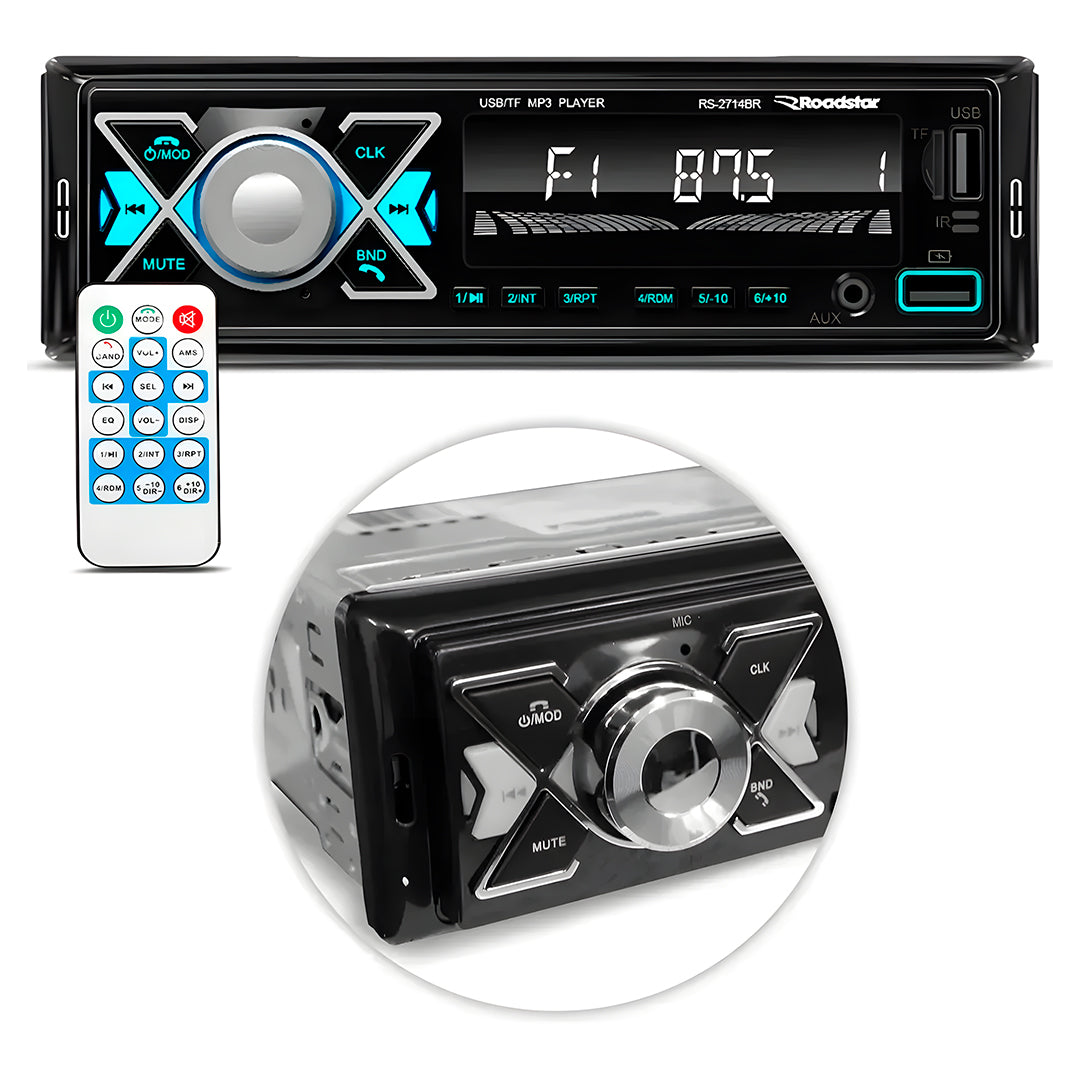 Rádio Automotivo Bluetooth Roadstar RS2714BR FM USB SD 55W