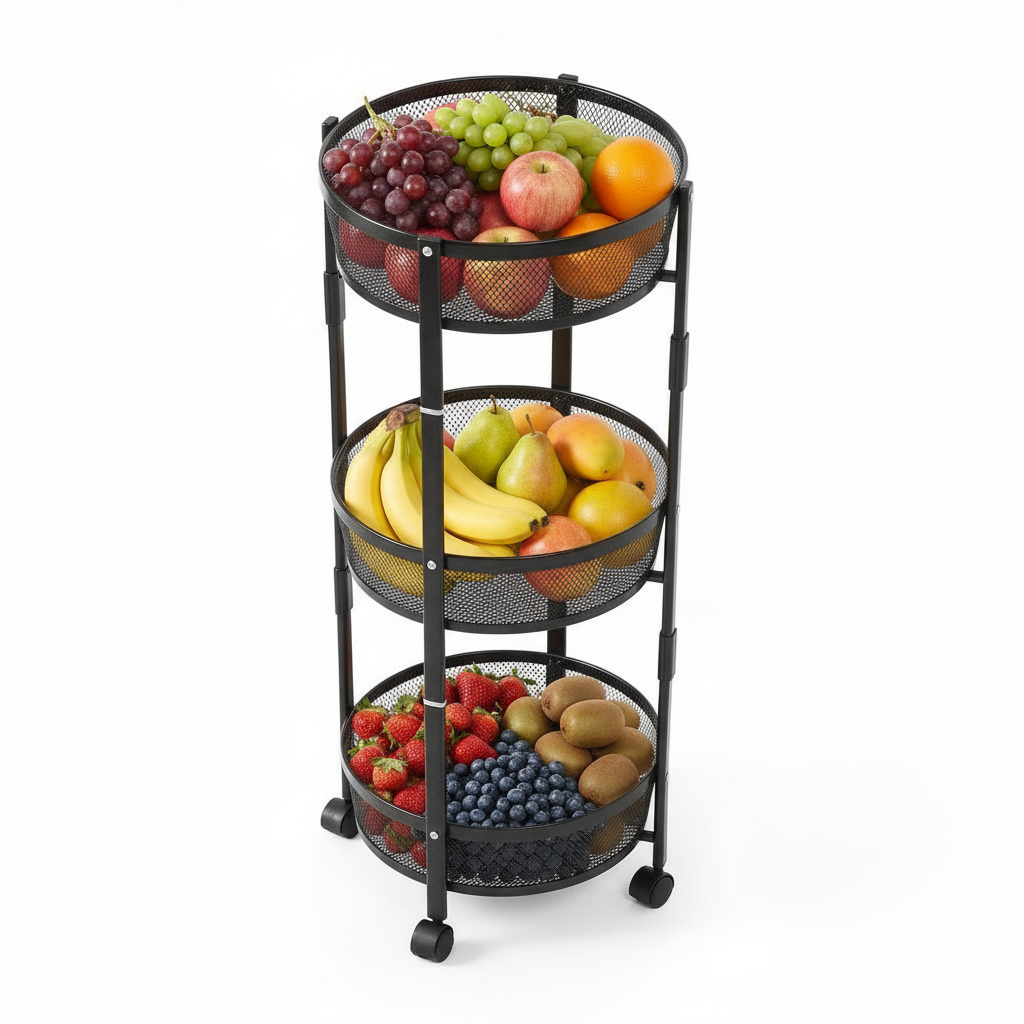 Carrinho Organizador 3 Andares Giratório Dobrável Multi-uso