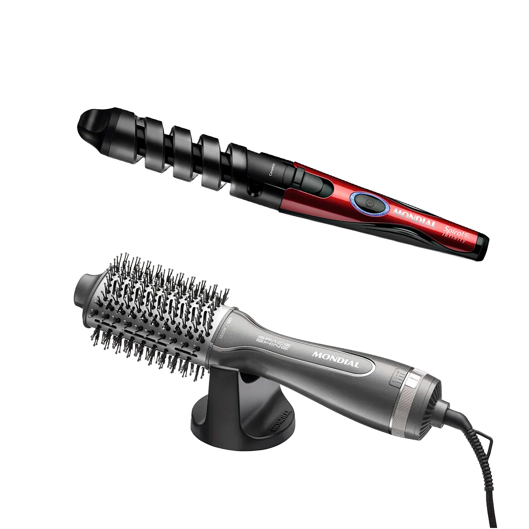 Kit Escova Secadora 1300W e Modelador De Cachos 15W