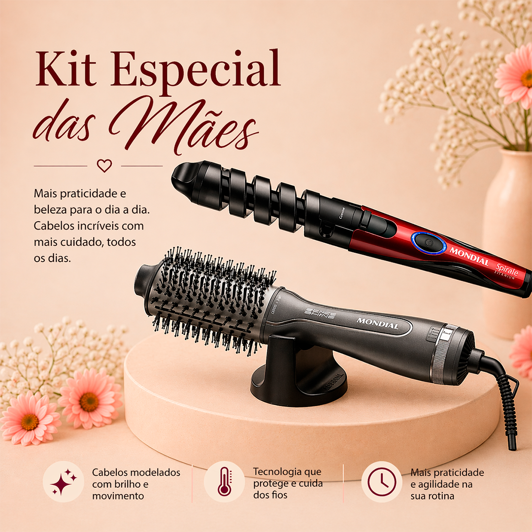 Kit Escova Secadora 1300W e Modelador De Cachos 15W